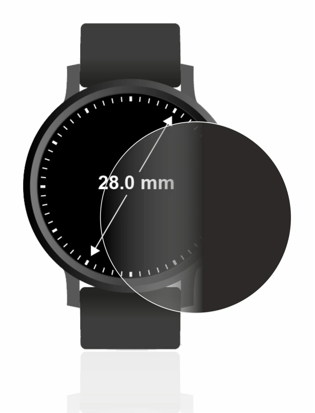 Image de l'appareil Circulaire Displays (ø: 28 mm) avec une grande variété de protections d'écran.
