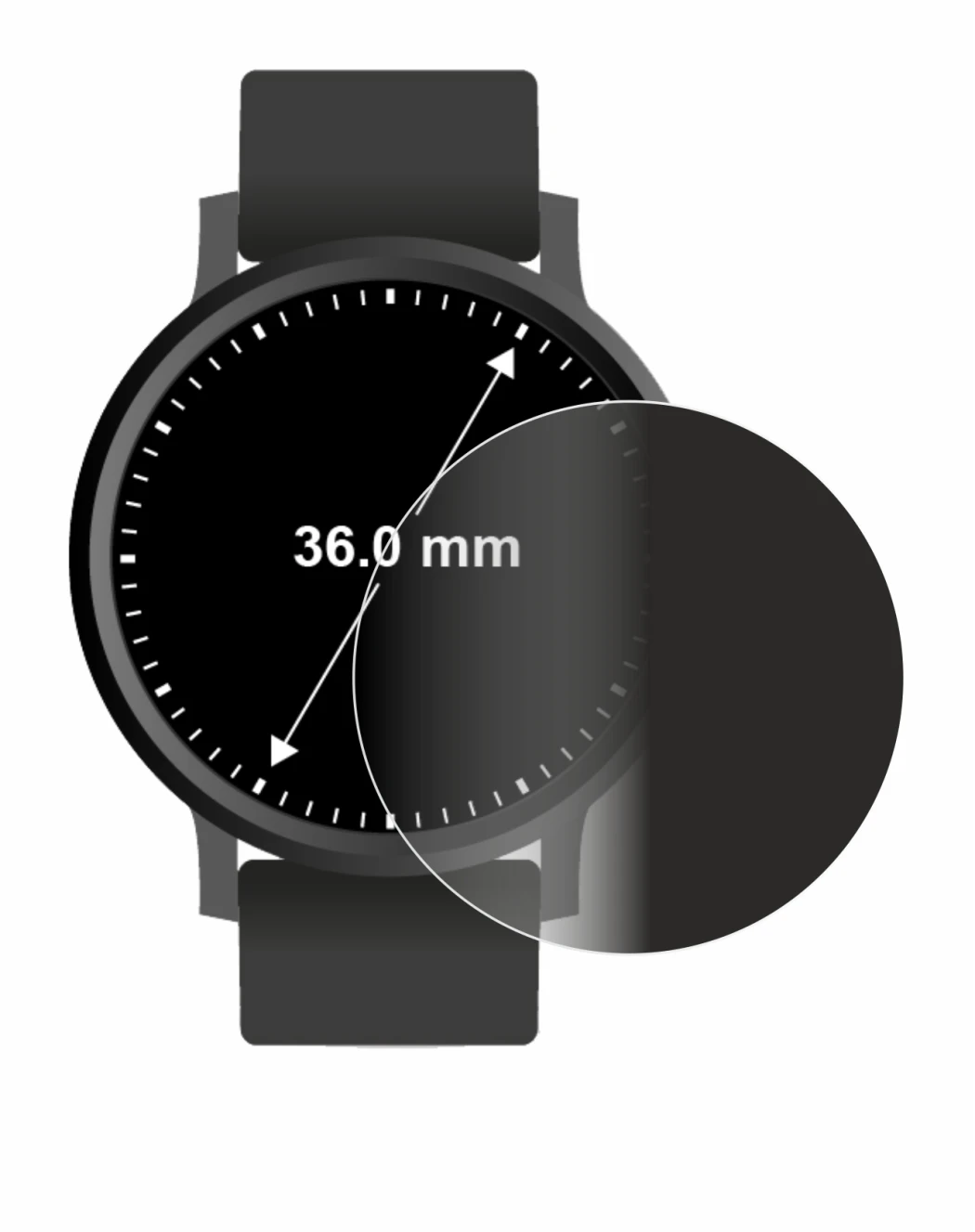 Image de l'appareil Circulaire Displays (ø: 36 mm) avec une grande variété de protections d'écran.