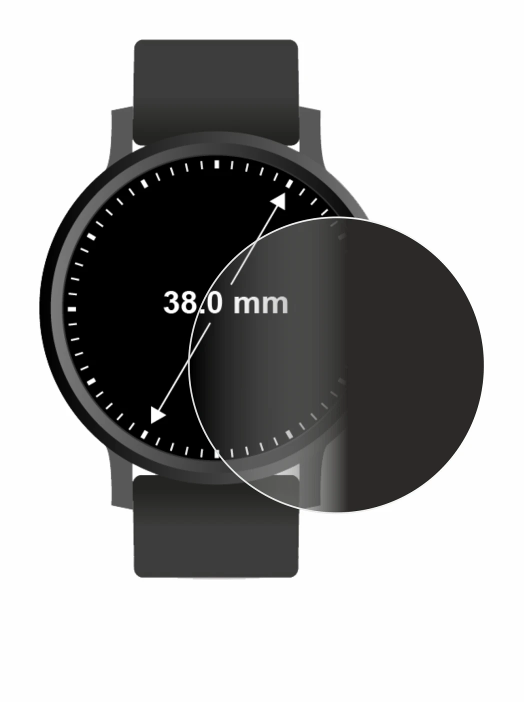Image de l'appareil Circulaire Displays (ø: 38 mm) avec une grande variété de protections d'écran.