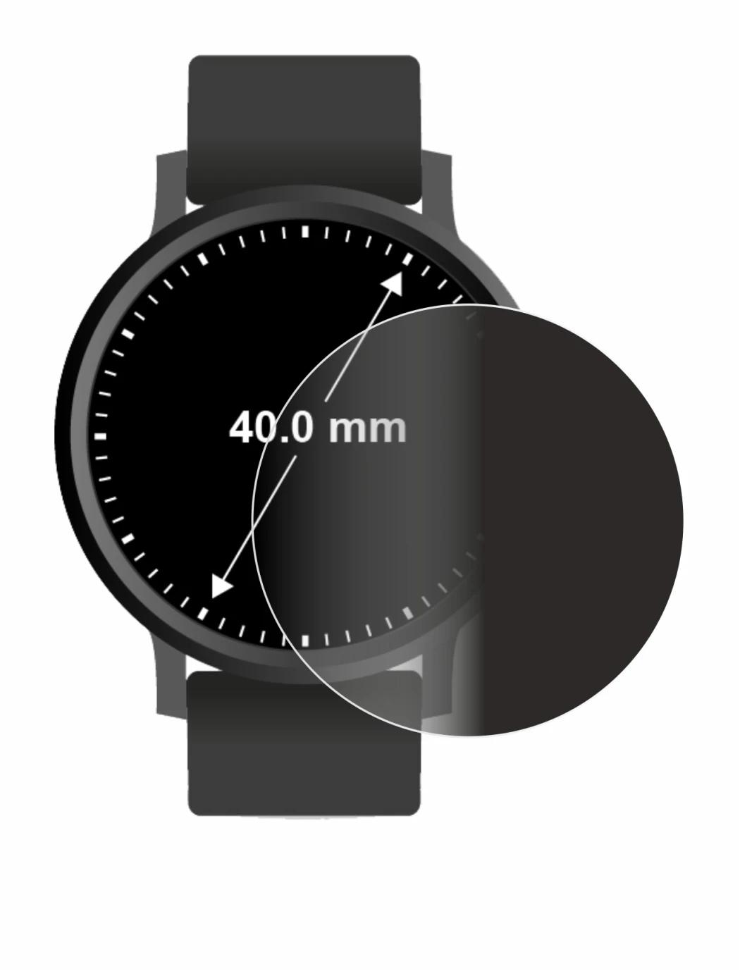 Image de l'appareil Circulaire Displays (ø: 40 mm) avec une grande variété de protections d'écran.