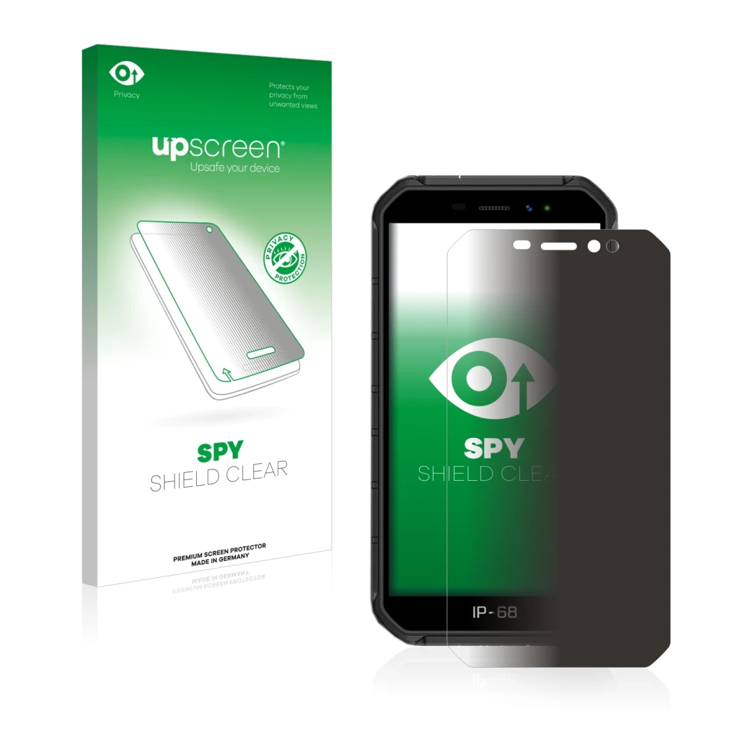 Face avant d’un emballage produit avec le logo de la marque upscreen. À côté, l’appareil Ulefone Armor X7 est représenté avec