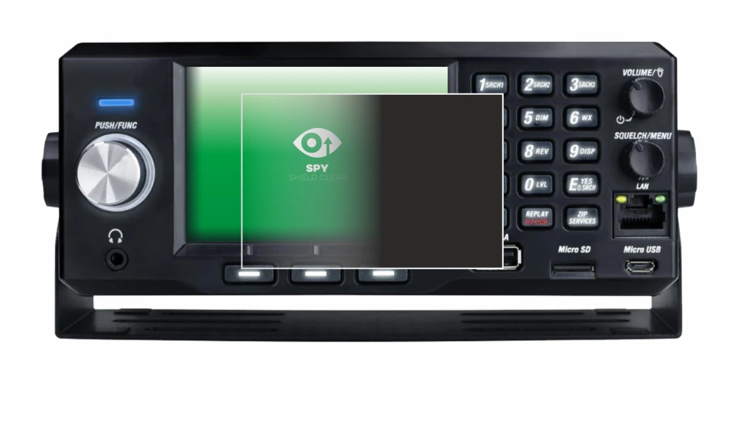 Image de l'appareil Uniden SDS200E avec une grande variété de protections d'écran.