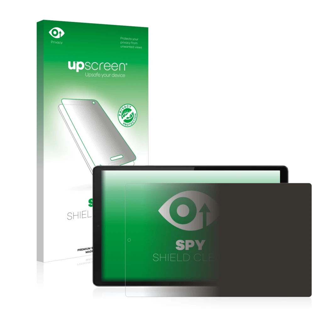 Face avant d’un emballage produit avec le logo de la marque upscreen. À côté, l’appareil Lenovo Tab M10 HD (2e Gen.) est repré