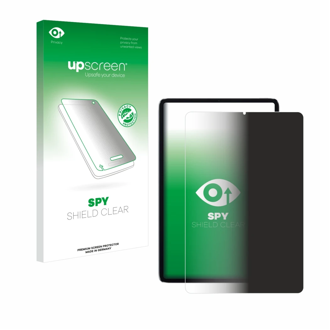 Face avant d’un emballage produit avec le logo de la marque upscreen. À côté, l’appareil Xiaomi Mi Pad 5 est représenté avec l