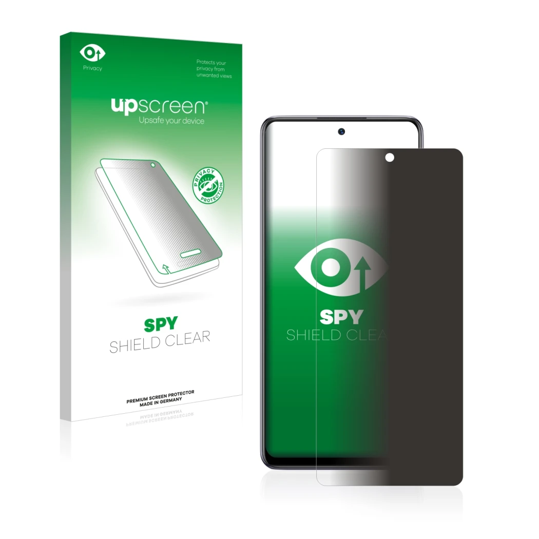 Face avant d’un emballage produit avec le logo de la marque upscreen. À côté, l’appareil Infinix Note 10 Pro est représenté av