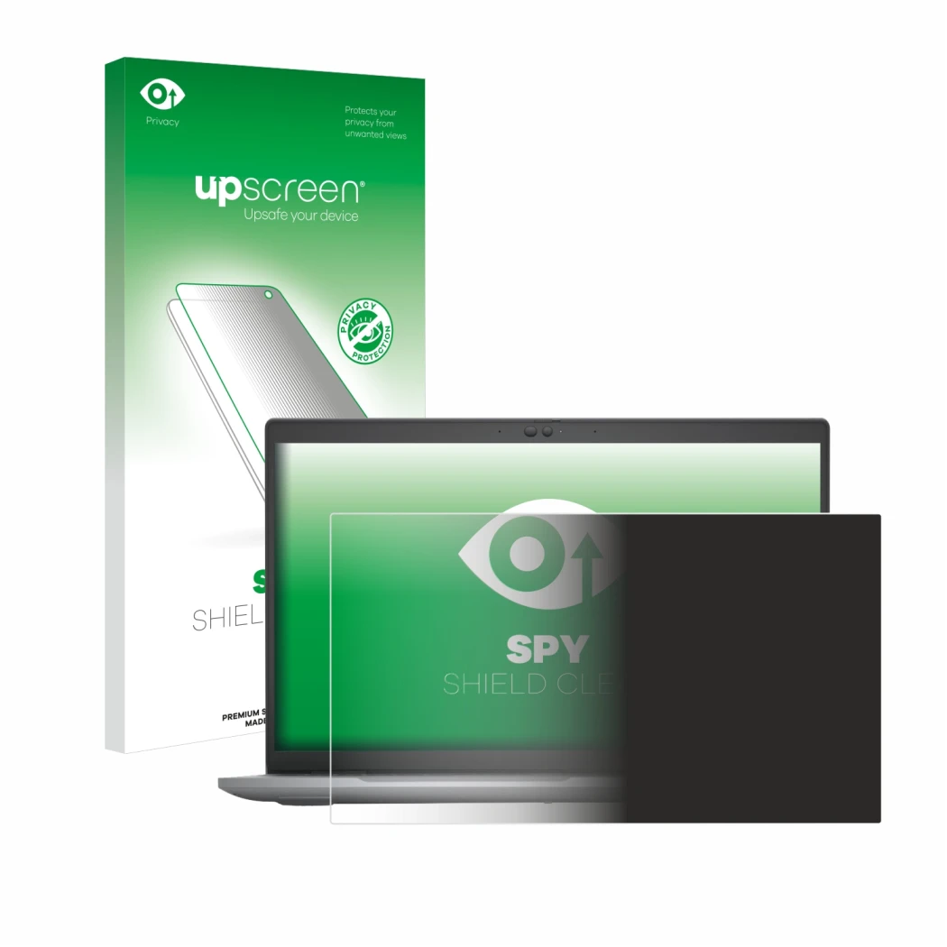 Face avant d’un emballage produit avec le logo de la marque upscreen. À côté, l’appareil Dell Latitude 5520 est représenté ave