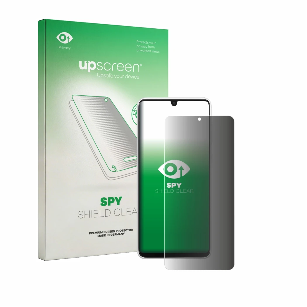 Face avant d’un emballage produit avec le logo de la marque upscreen. À côté, l’appareil Samsung Galaxy A33 5G est représenté 