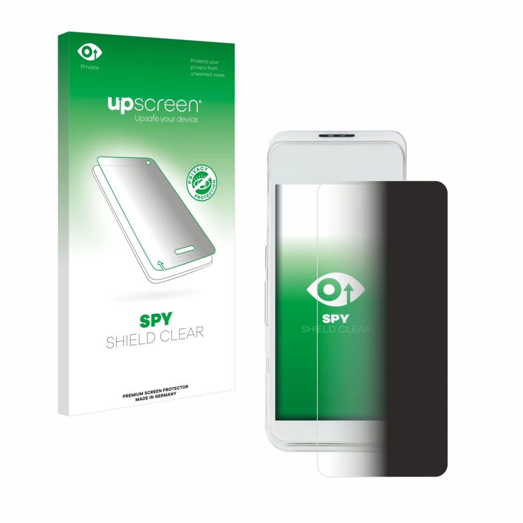 Face avant d’un emballage produit avec le logo de la marque upscreen. À côté, l’appareil Pax A920 Pro est représenté avec la p