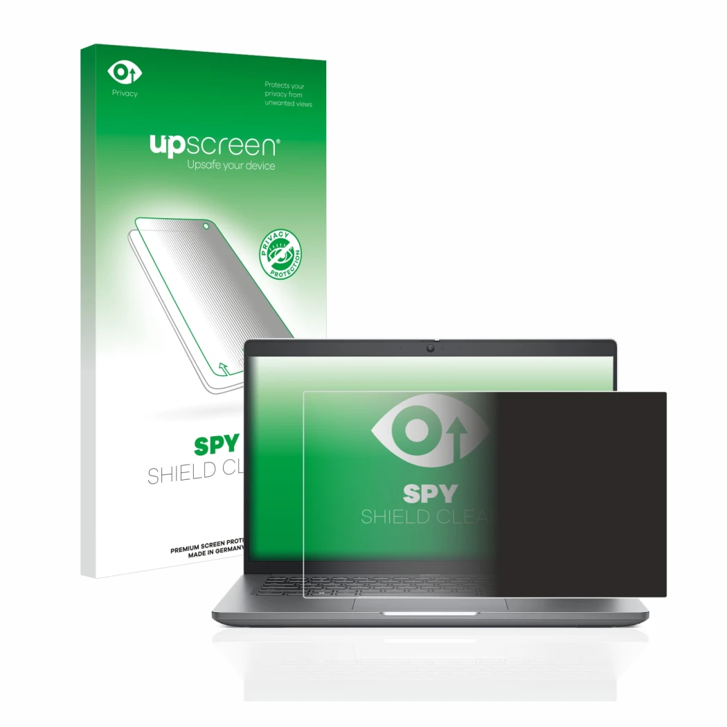 Face avant d’un emballage produit avec le logo de la marque upscreen. À côté, l’appareil Dell Latitude 5440 est représenté ave