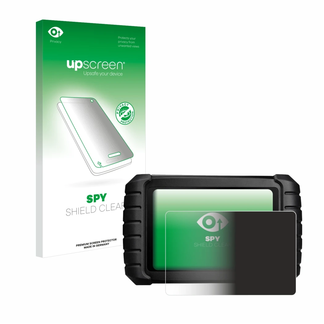 Face avant d’un emballage produit avec le logo de la marque upscreen. À côté, l’appareil iCarsoft CR Max est représenté avec l