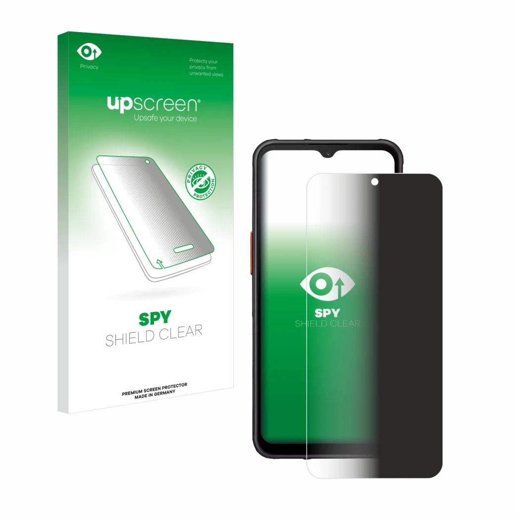 Face avant d’un emballage produit avec le logo de la marque upscreen. À côté, l’appareil Samsung Galaxy XCover 7 est représent