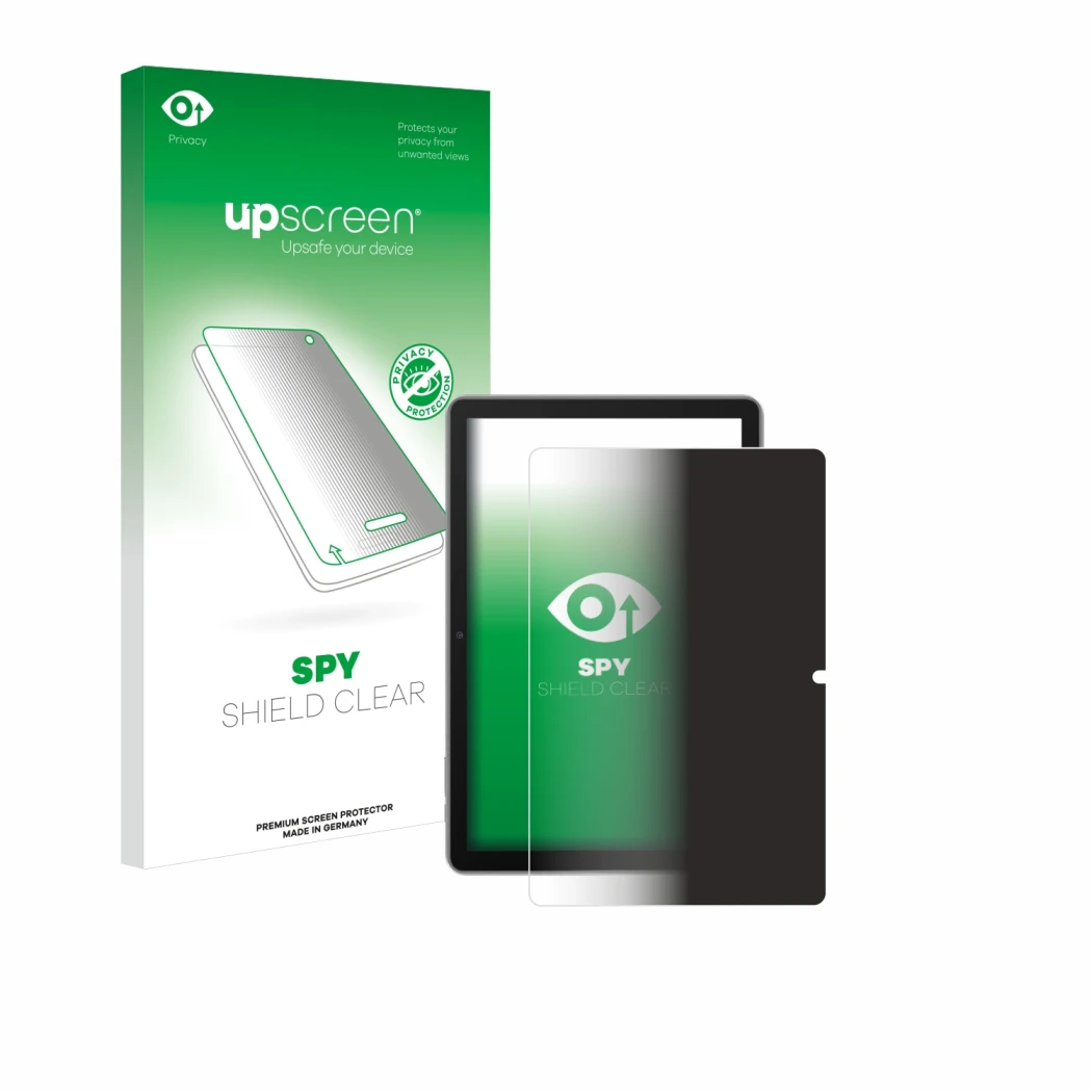 Face avant d’un emballage produit avec le logo de la marque upscreen. À côté, l’appareil Blackview Tab 70 est représenté avec 