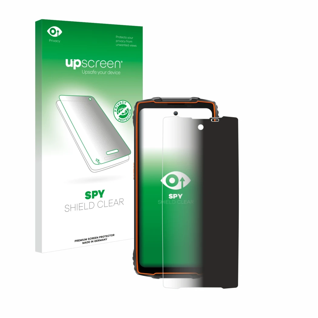 Face avant d’un emballage produit avec le logo de la marque upscreen. À côté, l’appareil Blackview Oscal Pilot 2 est représent