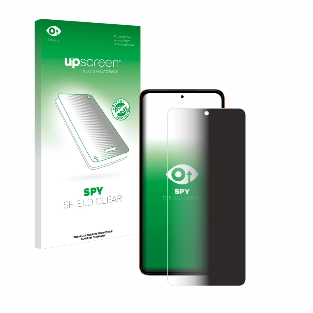 Face avant d’un emballage produit avec le logo de la marque upscreen. À côté, l’appareil HMD Pulse est représenté avec la prot