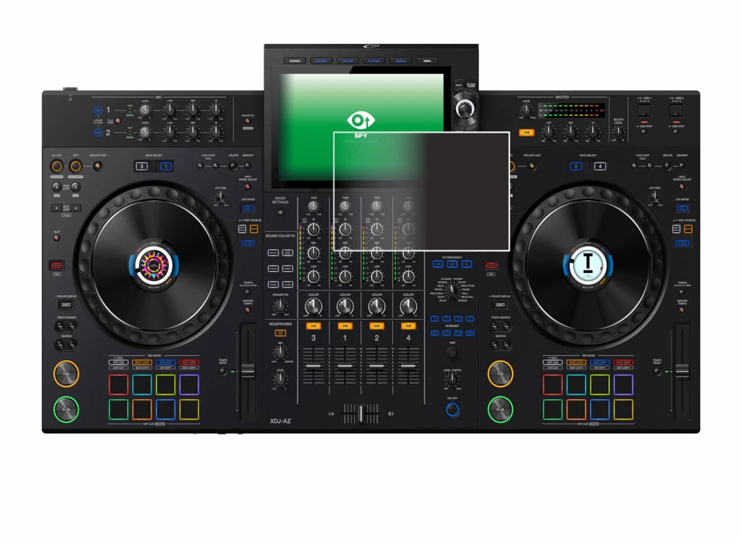 Image de l'appareil AlphaTheta XDJ-AZ avec une grande variété de protections d'écran.