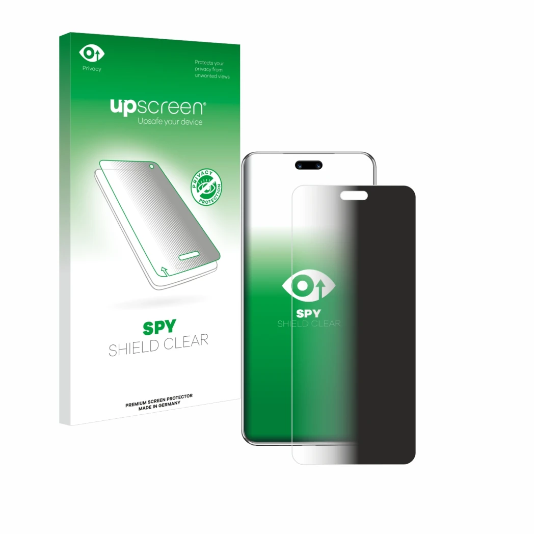 Face avant d’un emballage produit avec le logo de la marque upscreen. À côté, l’appareil Huawei Nova 13 Pro est représenté ave