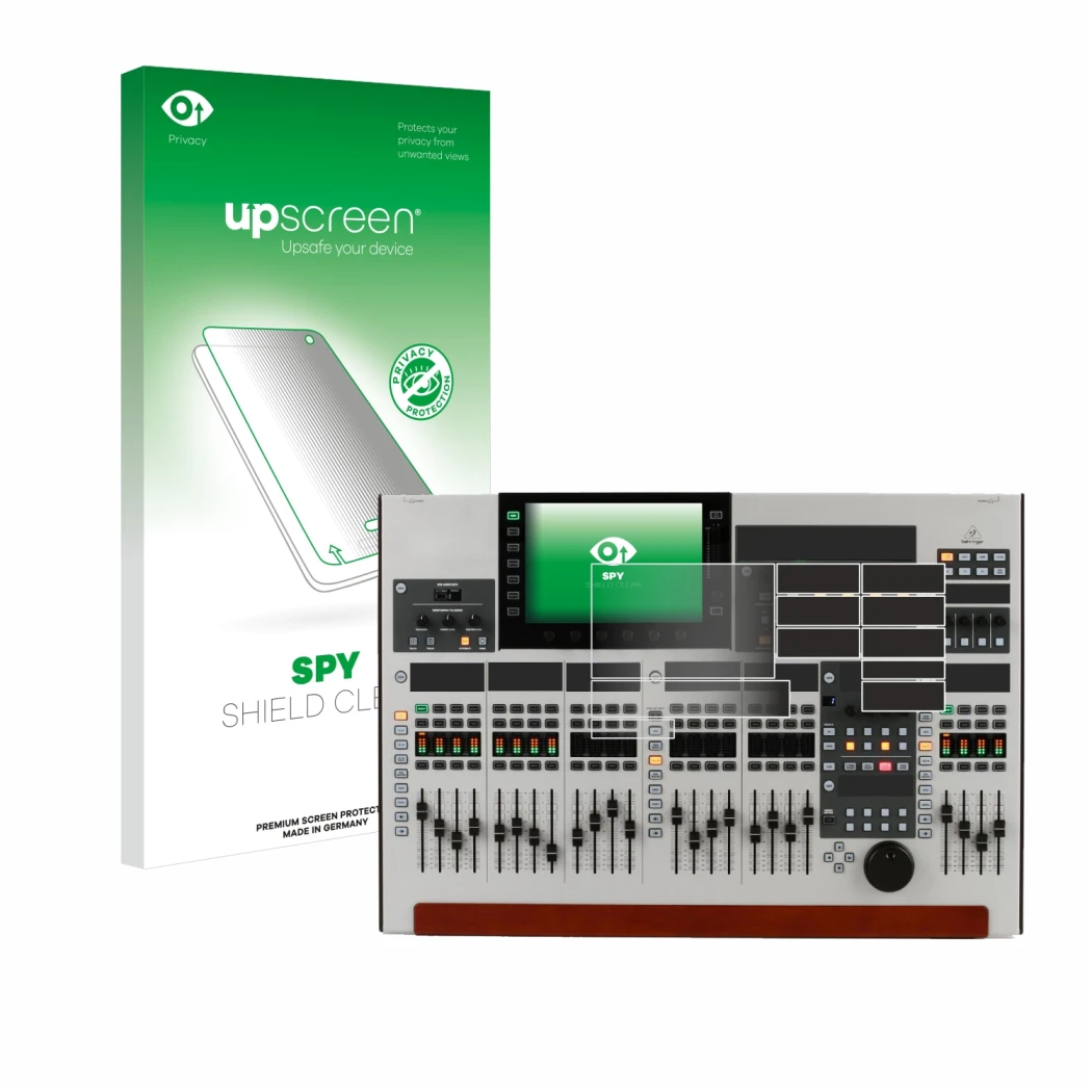 Face avant d’un emballage produit avec le logo de la marque upscreen. À côté, l’appareil Behringer Wing (Ensemble composé de 1