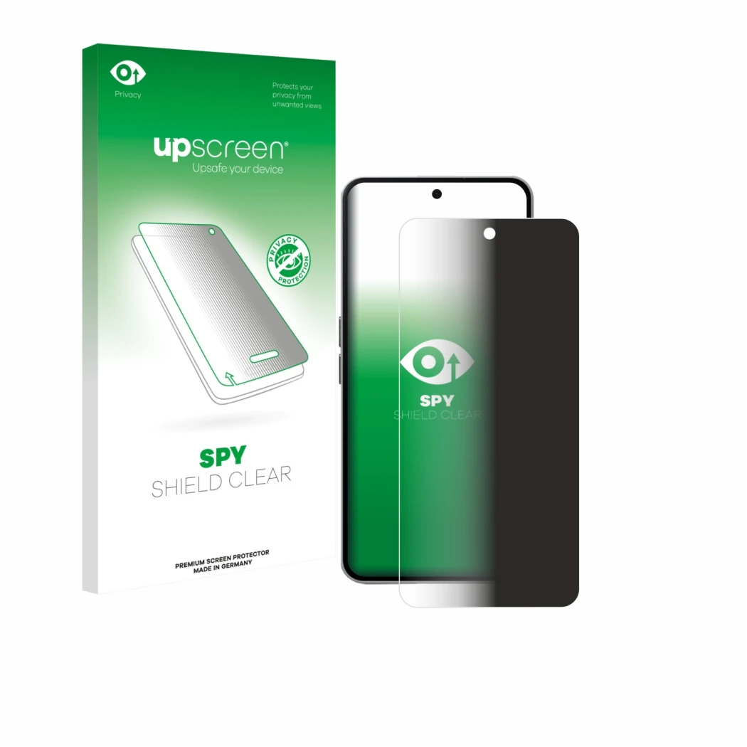 Face avant d’un emballage produit avec le logo de la marque upscreen. À côté, l’appareil Nothing Phone (3a) Pro est représenté
