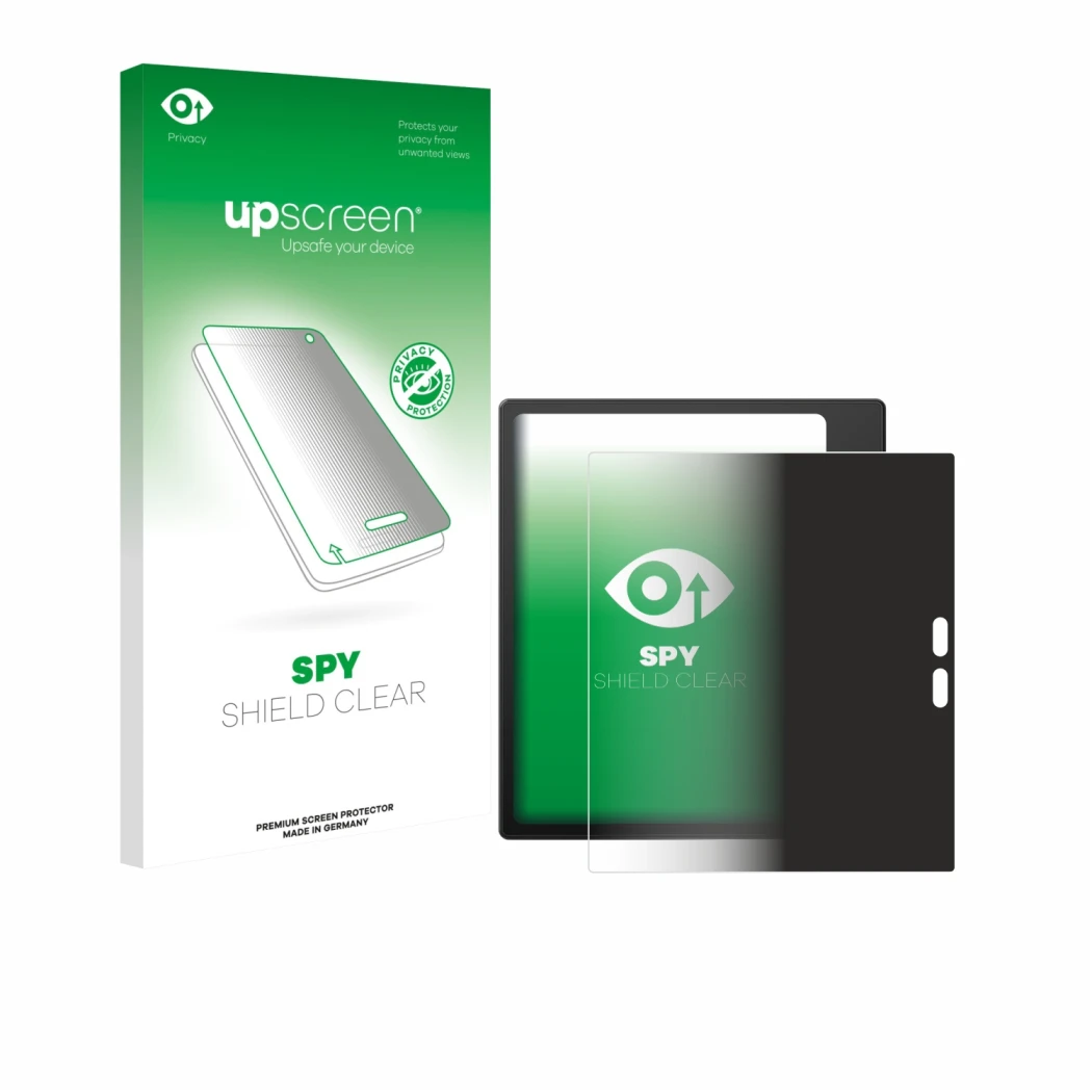 Face avant d’un emballage produit avec le logo de la marque upscreen. À côté, l’appareil Boox Go 7 est représenté avec la prot