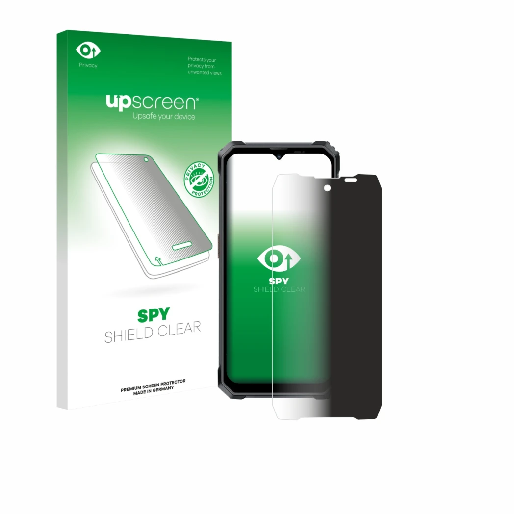 Face avant d’un emballage produit avec le logo de la marque upscreen. À côté, l’appareil Blackview BL7000 est représenté avec