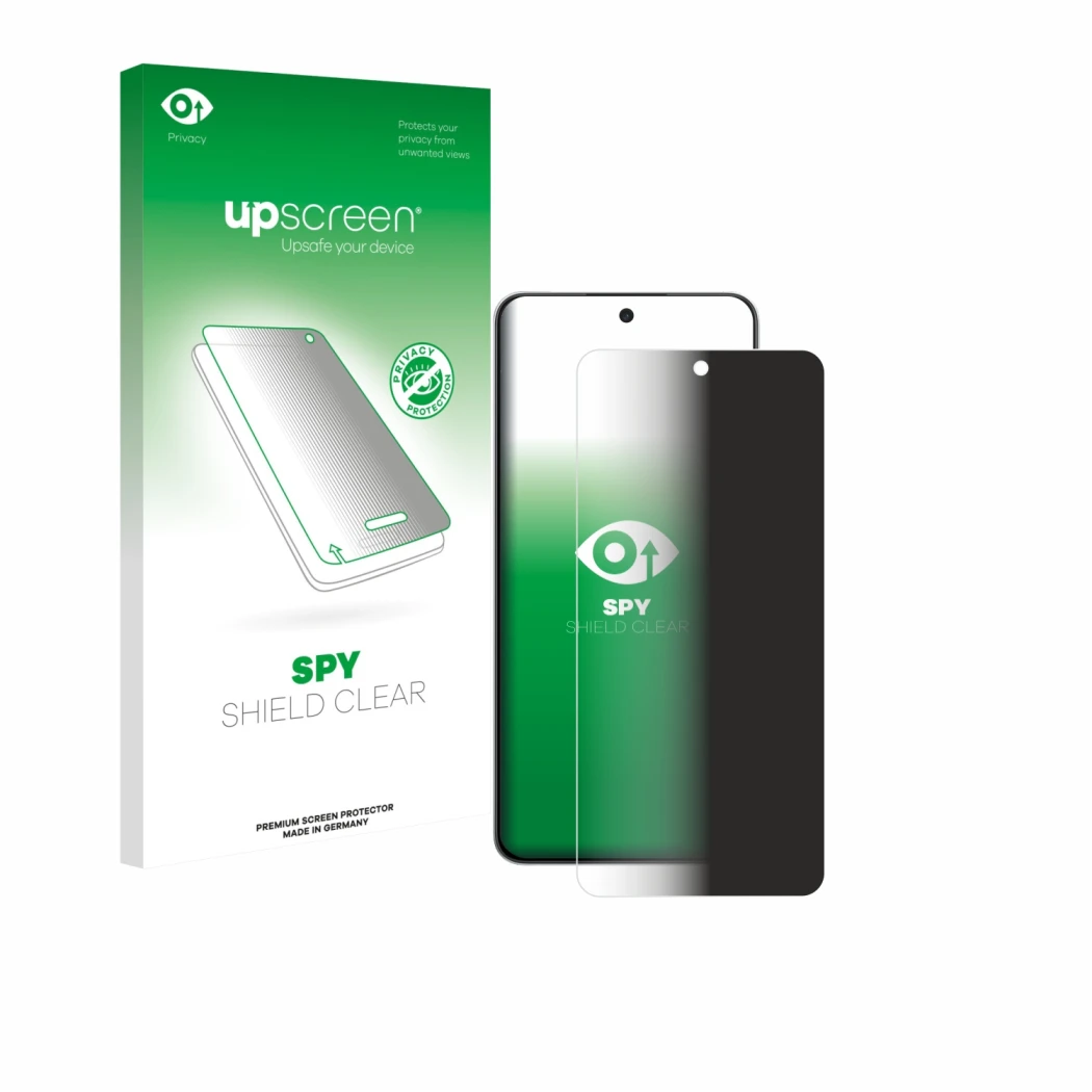 Face avant d’un emballage produit avec le logo de la marque upscreen. À côté, l’appareil OnePlus Nord CE 5 est représenté avec