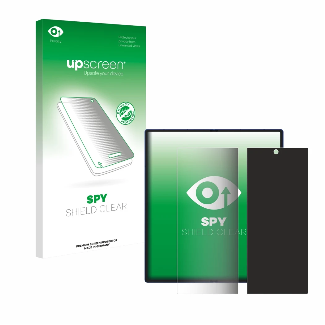 Face avant d’un emballage produit avec le logo de la marque upscreen. À côté, l’appareil Samsung Galaxy Z Fold 7 (Affichage in