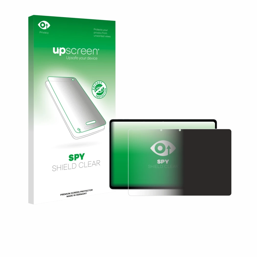 Face avant d’un emballage produit avec le logo de la marque upscreen. À côté, l’appareil OnePlus Pad Lite est représenté avec 