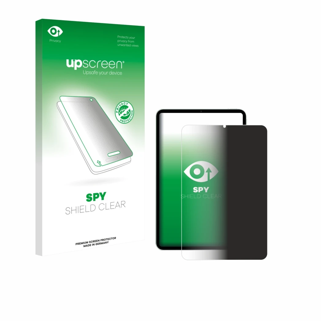 Face avant d’un emballage produit avec le logo de la marque upscreen. À côté, l’appareil Xiaomi Pad Mini est représenté avec l