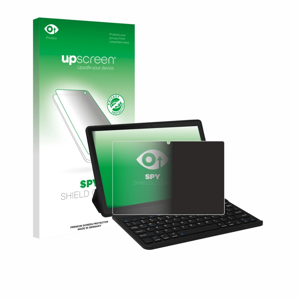 Face avant d’un emballage produit avec le logo de la marque upscreen. À côté, l’appareil Laptok YXPA7LBK 11