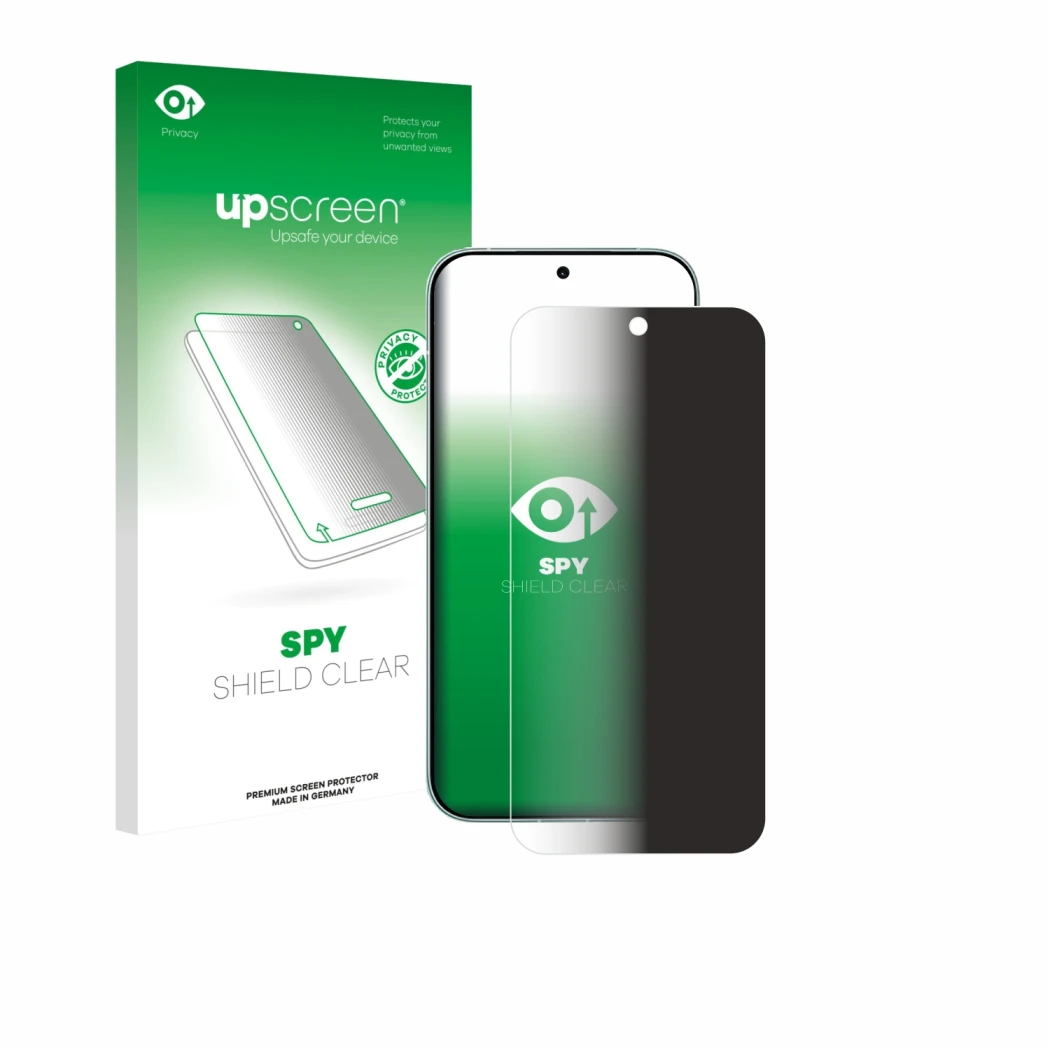 Face avant d’un emballage produit avec le logo de la marque upscreen. À côté, l’appareil Xiaomi Redmi Turbo 5 5G est représent