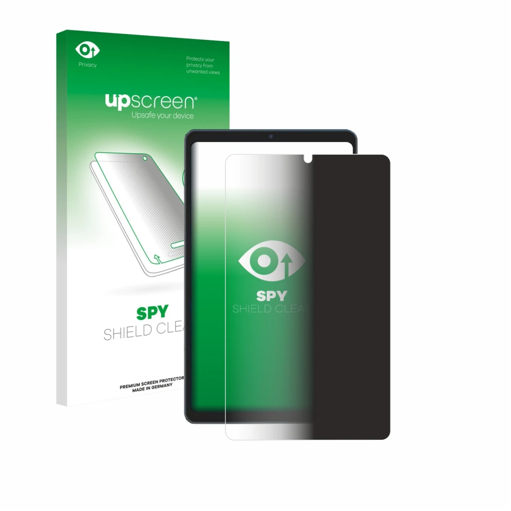 Face avant d’un emballage produit avec le logo de la marque upscreen. À côté, l’appareil Chuwi AuPad Mini est représenté avec