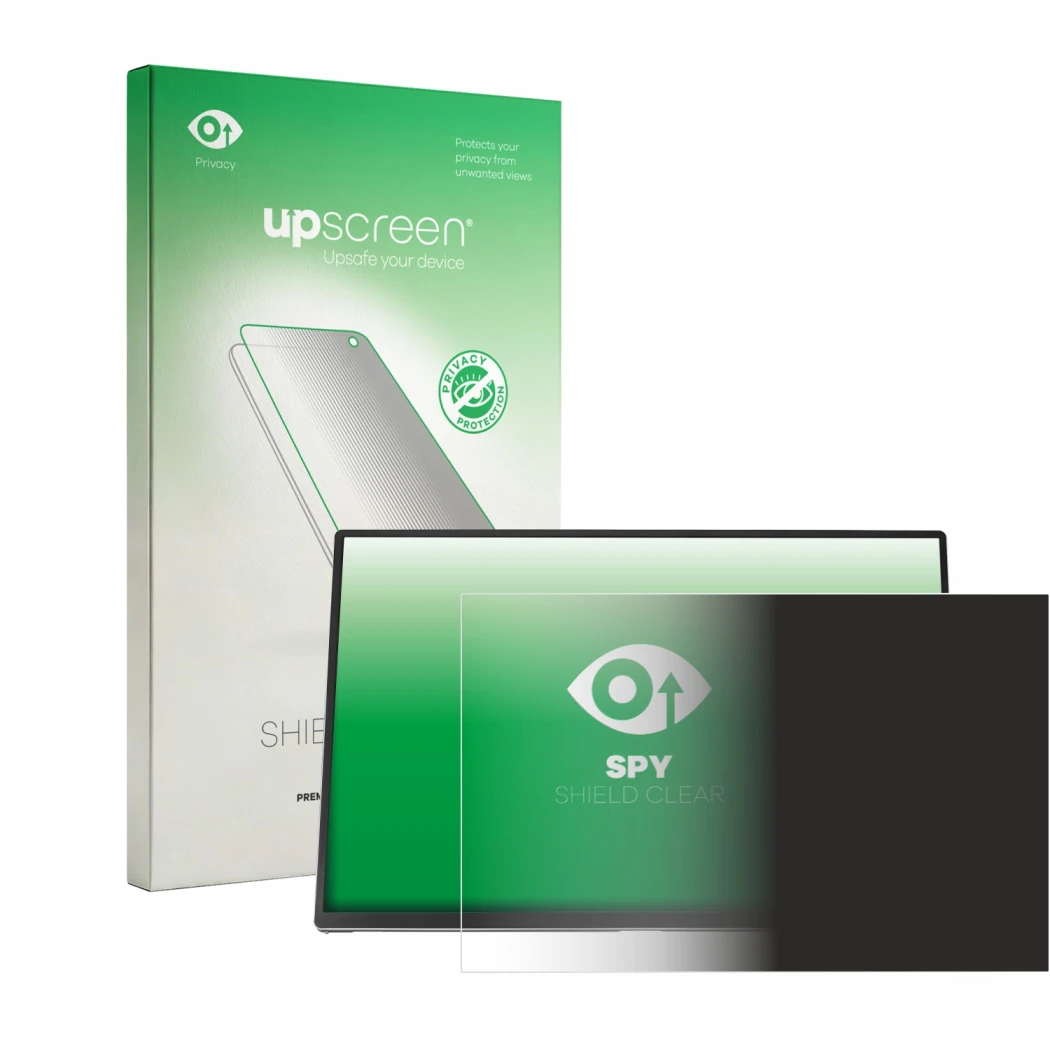 Face avant d’un emballage produit avec le logo de la marque upscreen. À côté, l’appareil ASUS ZenScreen OLED MQ16FC est représ