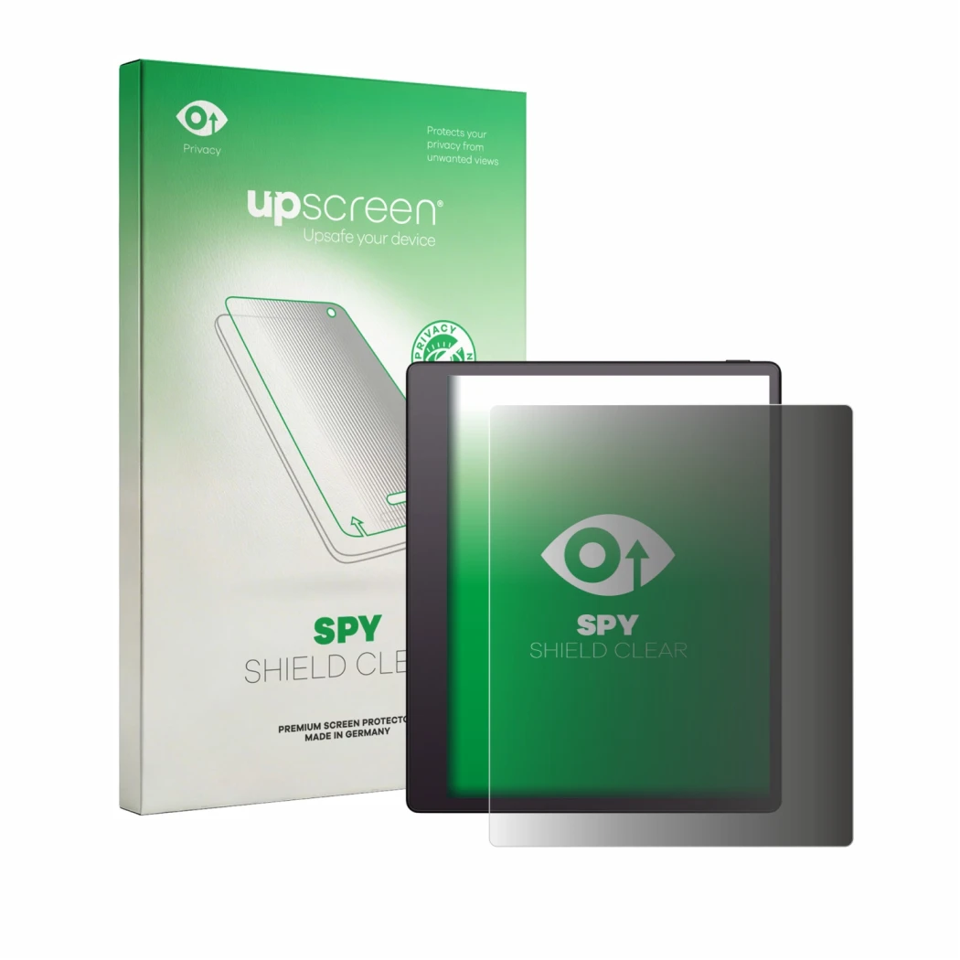 Face avant d’un emballage produit avec le logo de la marque upscreen. À côté, l’appareil Boox Note Mini C est représenté avec