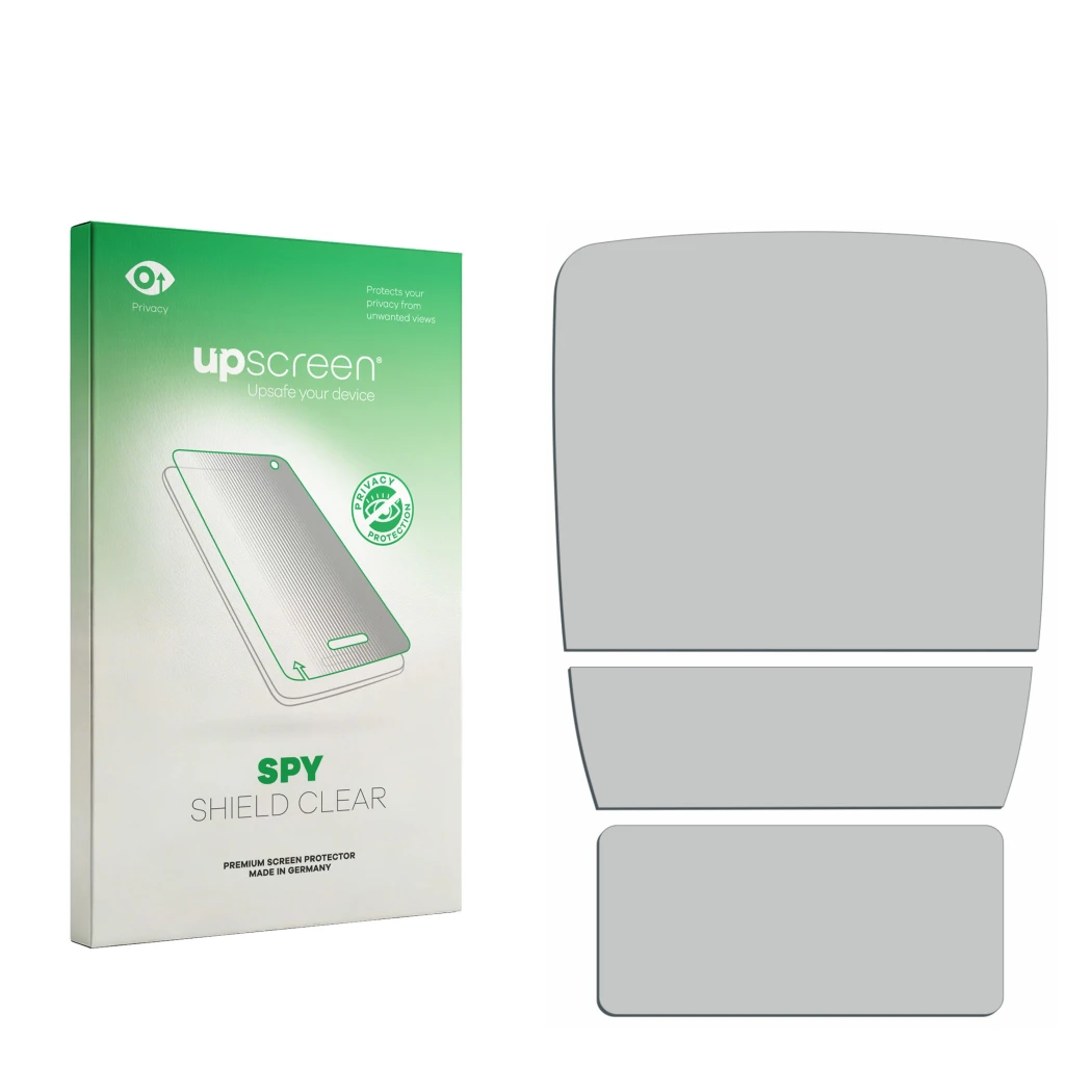 Face avant d’un emballage produit avec le logo de la marque upscreen. À côté se trouve la protection d’écran correspondante.