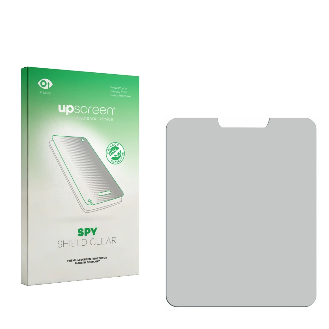 Face avant d’un emballage produit avec le logo de la marque upscreen. À côté se trouve la protection d’écran correspondante.