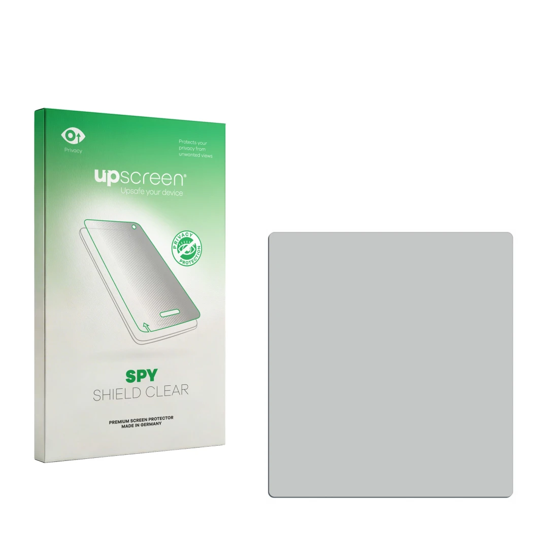 Face avant d’un emballage produit avec le logo de la marque upscreen. À côté se trouve la protection d’écran correspondante.