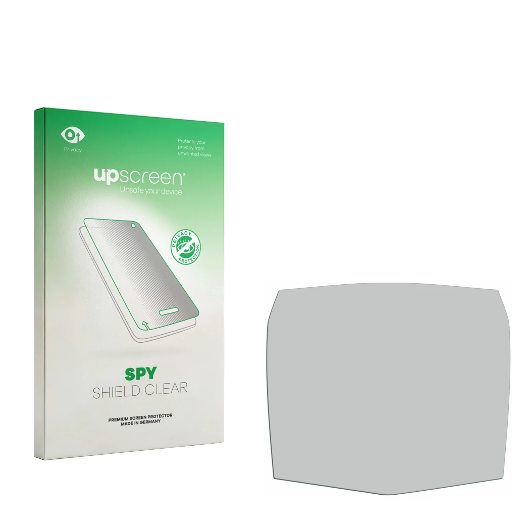 Face avant d’un emballage produit avec le logo de la marque upscreen. À côté se trouve la protection d’écran correspondante.