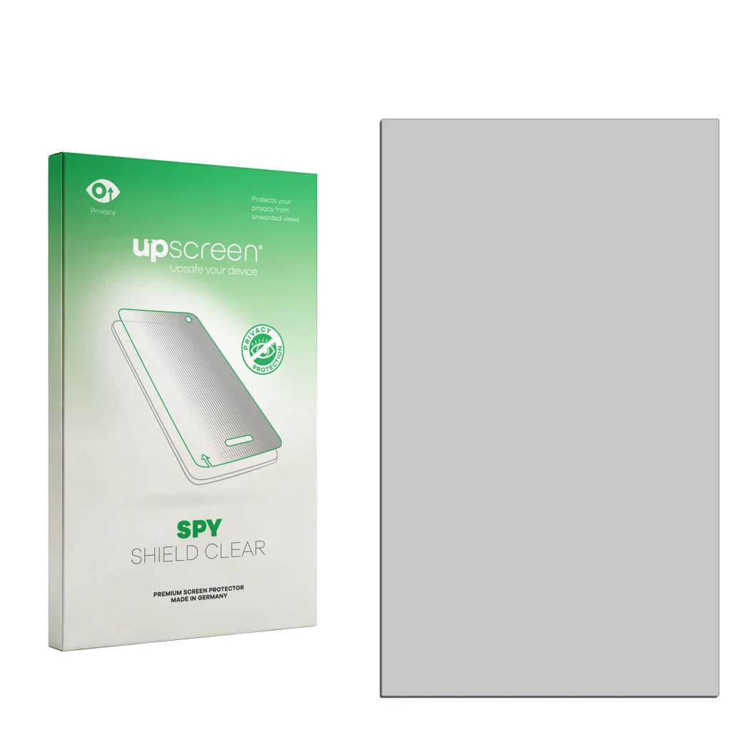 Face avant d’un emballage produit avec le logo de la marque upscreen. À côté se trouve la protection d’écran correspondante.