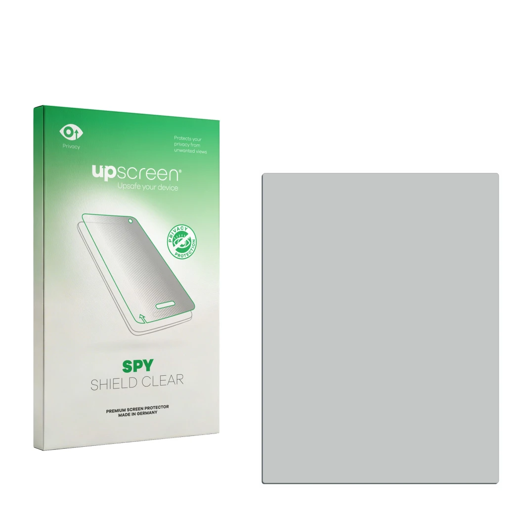 Face avant d’un emballage produit avec le logo de la marque upscreen. À côté se trouve la protection d’écran correspondante.