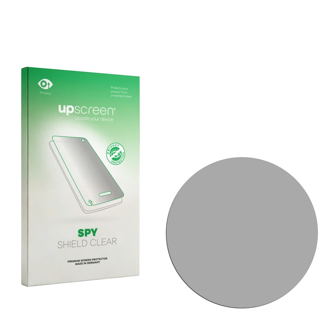 Face avant d’un emballage produit avec le logo de la marque upscreen. À côté se trouve la protection d’écran correspondante.