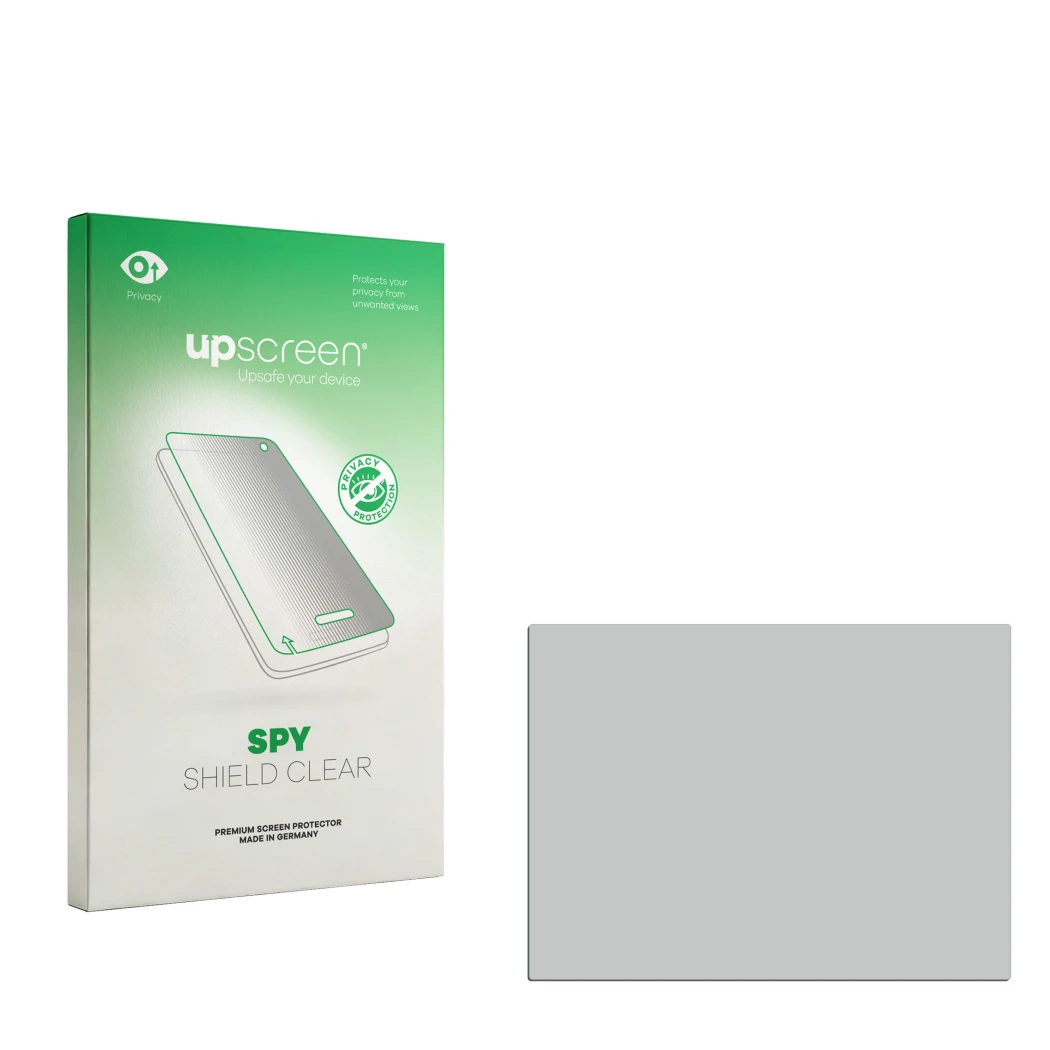 Face avant d’un emballage produit avec le logo de la marque upscreen. À côté se trouve la protection d’écran correspondante.