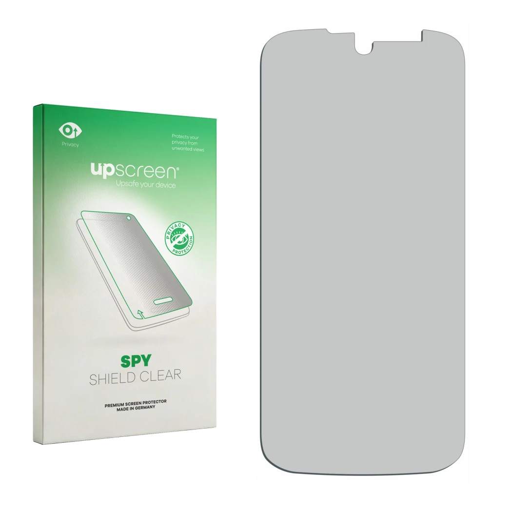 Face avant d’un emballage produit avec le logo de la marque upscreen. À côté se trouve la protection d’écran correspondante.