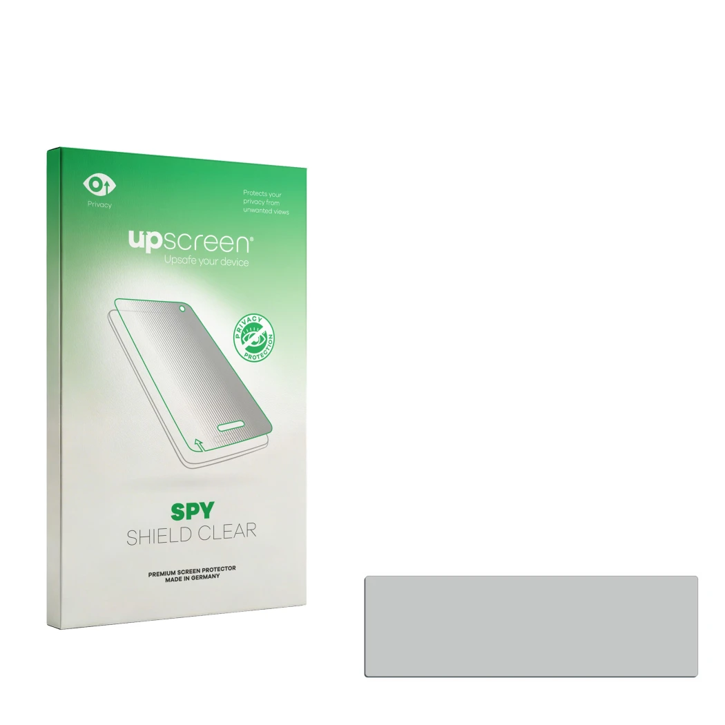 Face avant d’un emballage produit avec le logo de la marque upscreen. À côté se trouve la protection d’écran correspondante.