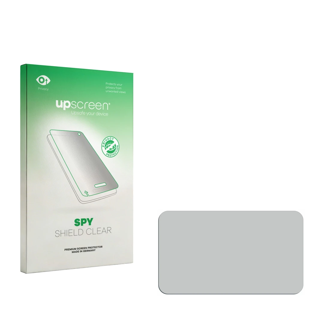 Face avant d’un emballage produit avec le logo de la marque upscreen. À côté se trouve la protection d’écran correspondante.