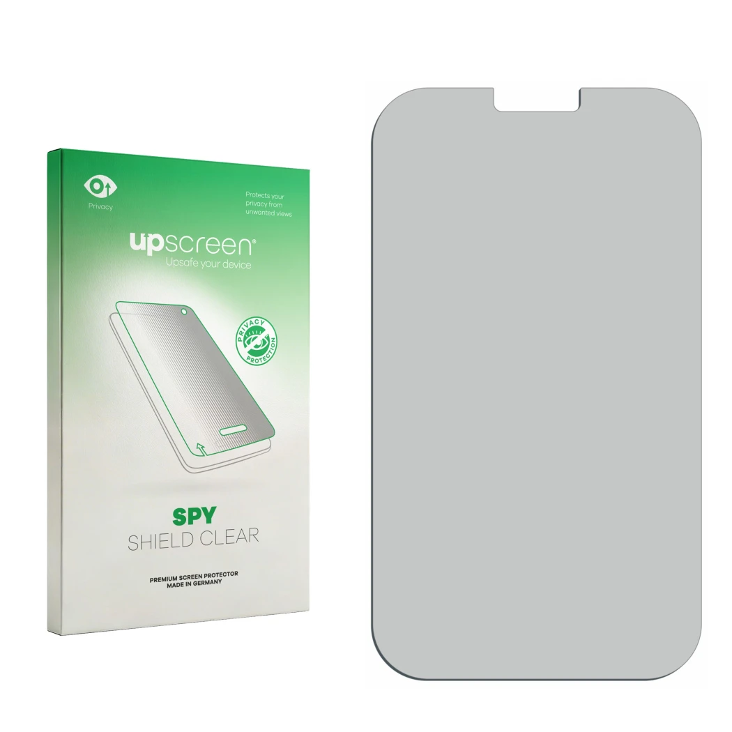 Face avant d’un emballage produit avec le logo de la marque upscreen. À côté se trouve la protection d’écran correspondante.