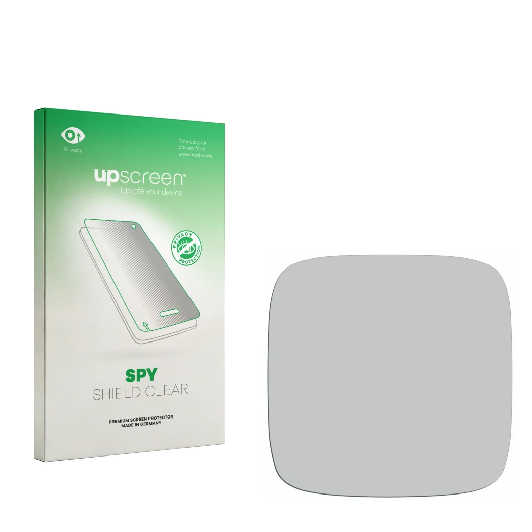 Face avant d’un emballage produit avec le logo de la marque upscreen. À côté se trouve la protection d’écran correspondante.