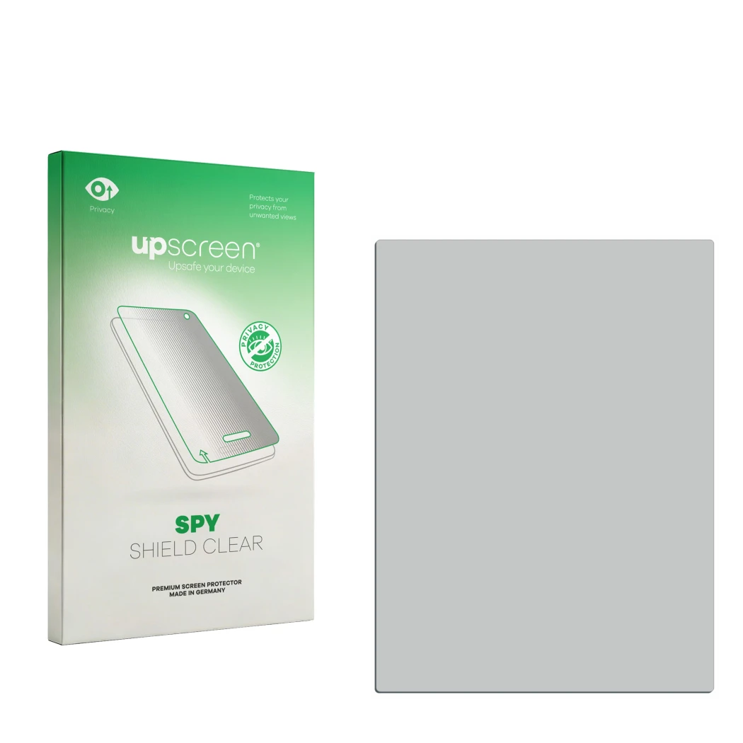 Face avant d’un emballage produit avec le logo de la marque upscreen. À côté se trouve la protection d’écran correspondante.