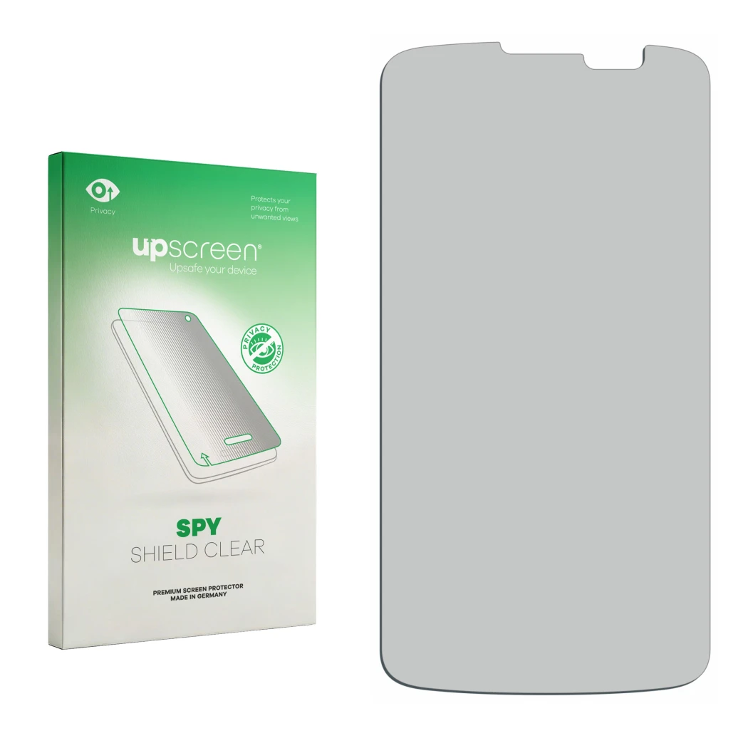 Face avant d’un emballage produit avec le logo de la marque upscreen. À côté se trouve la protection d’écran correspondante.