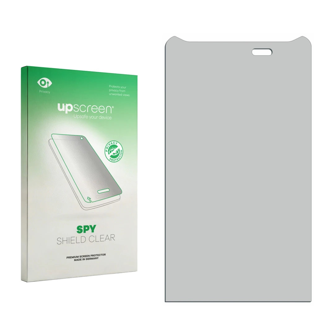 Face avant d’un emballage produit avec le logo de la marque upscreen. À côté se trouve la protection d’écran correspondante.