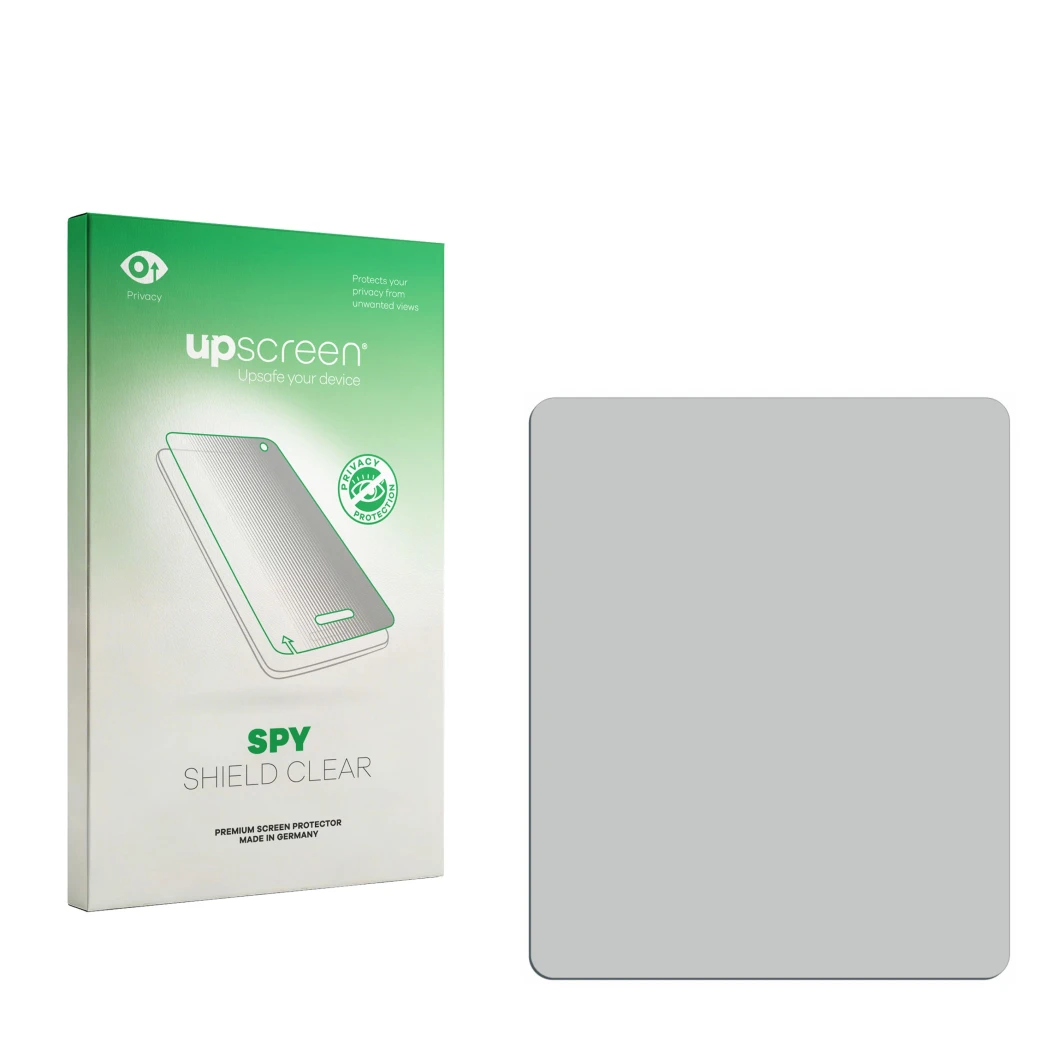 Face avant d’un emballage produit avec le logo de la marque upscreen. À côté se trouve la protection d’écran correspondante.